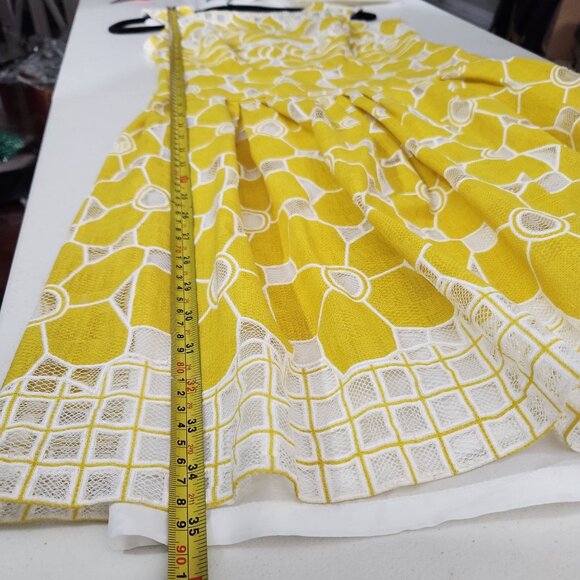 Dressbarn Dress Womens Size 6 Sleeveless Floral Lace Fit Flare Yellow White - Picture 7 of 12